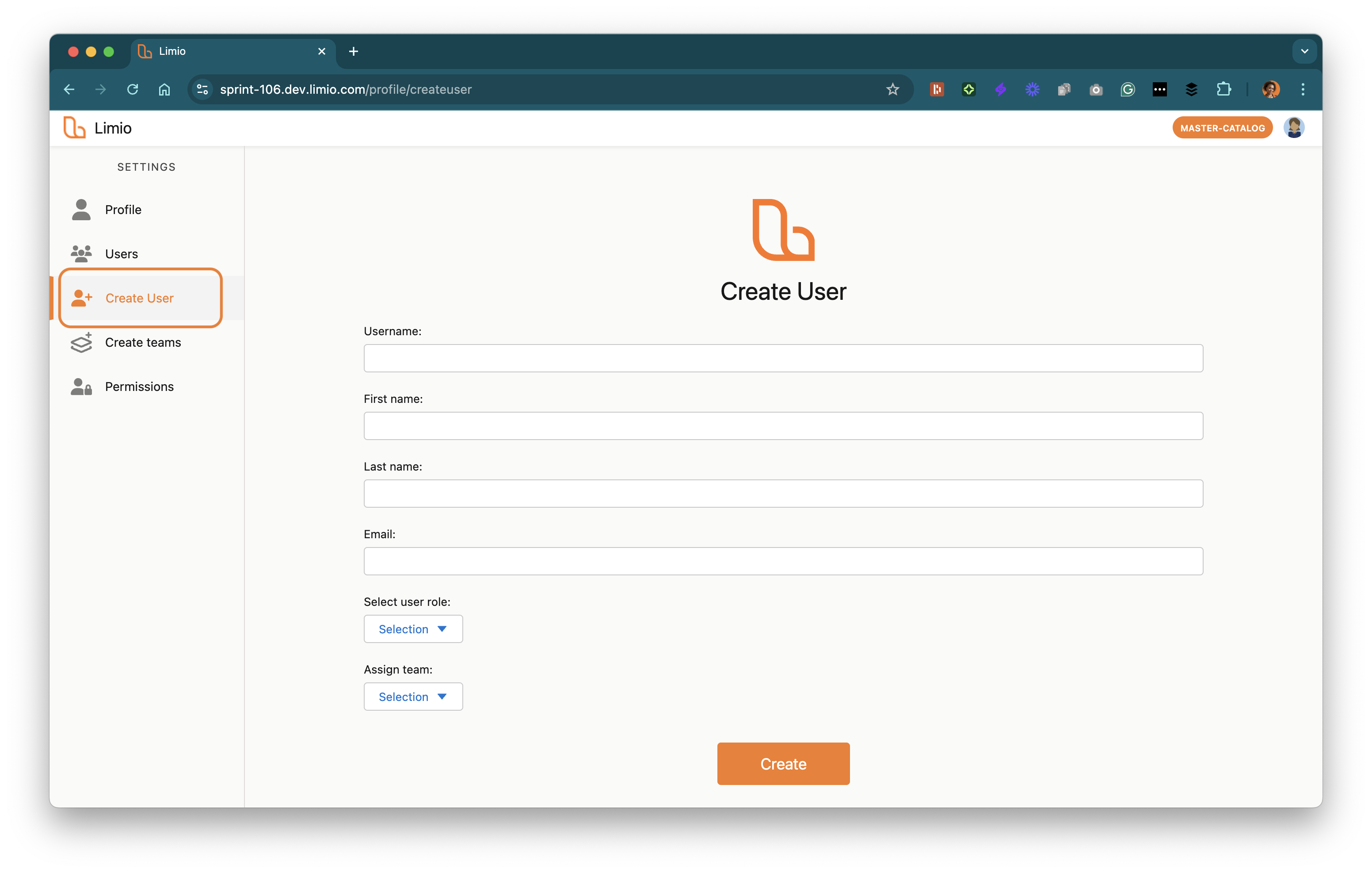 Left navigation > select create user.png
